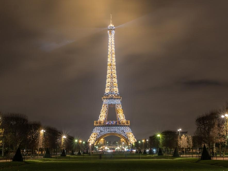 Champs de mars night view on the Eiffel Tower