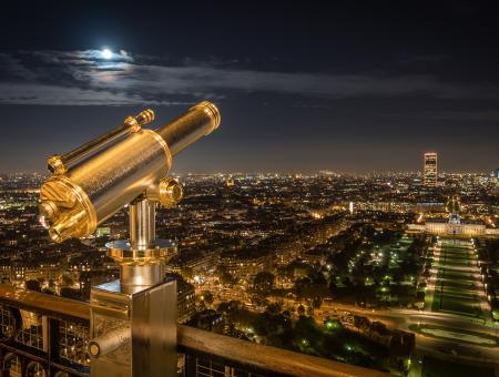 View on the Champs de Mars from the 2nd floor of the Eiffel Tower by night