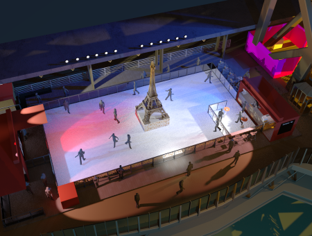 Vue aérienne patinoire tour eiffel de nuit