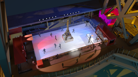 Aerial voew on the Eiffel Tower Ice skating rink  
